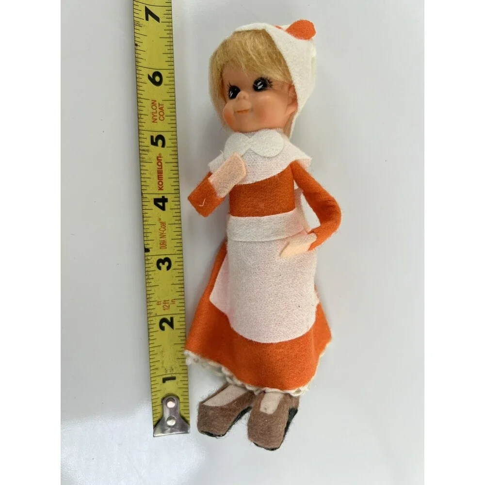 Vintage Thanksgiving Girl Pixie Elf Pilgrim Felt Figure 6